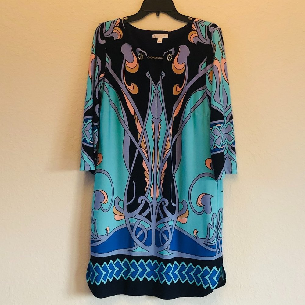 Dress Barn blue/teal pattern dress size L